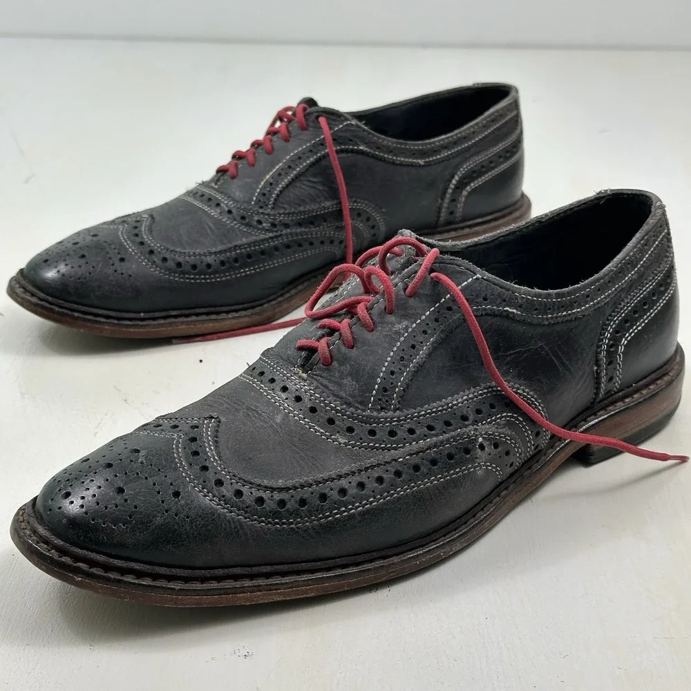 Allen Edmonds Neumok 4076 Shoes Men 11 D Leather Wingtip Navy Blue Oxford Dress